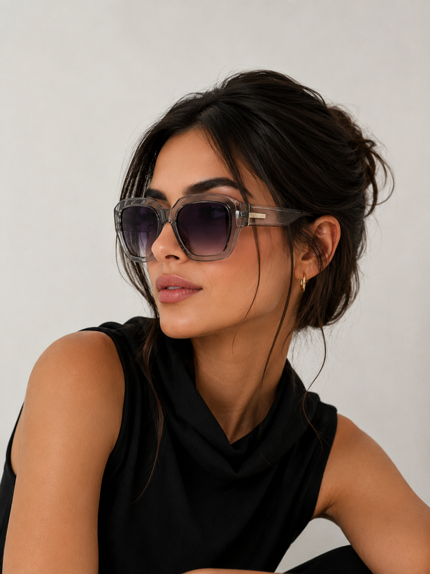 عینک آفتابی زنانه uv400 برند Skada فریم طوسی ||تست مجازی روی چهره قبل از خرید||