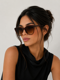 عینک آفتابی زنانه uv400 برند Skada فریم قهوه ای ||تست مجازی روی چهره قبل از خرید||